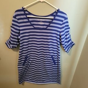 LOVE HANNA Andersson Womens Striped Shift Dress Pockets Cotton Blue sz L